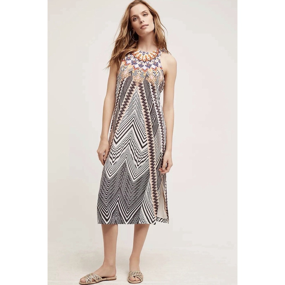 Anthropologie HD In Paris Solstice Silk Midi Dress Slip Boho 4 $148